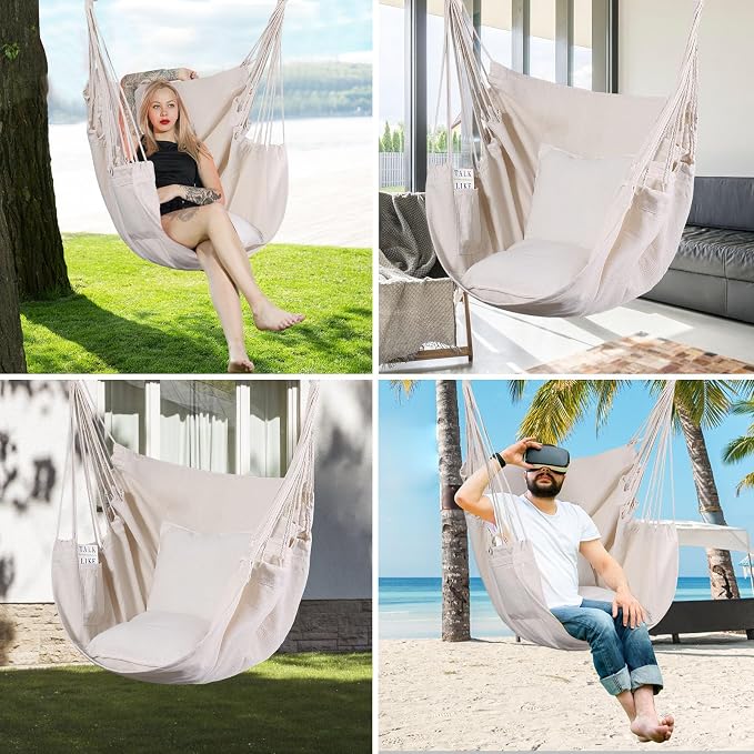 Goutime Hammock Chair, Boho Hanging Rope Ceiling Swing, Macrame Hanging - Image 4