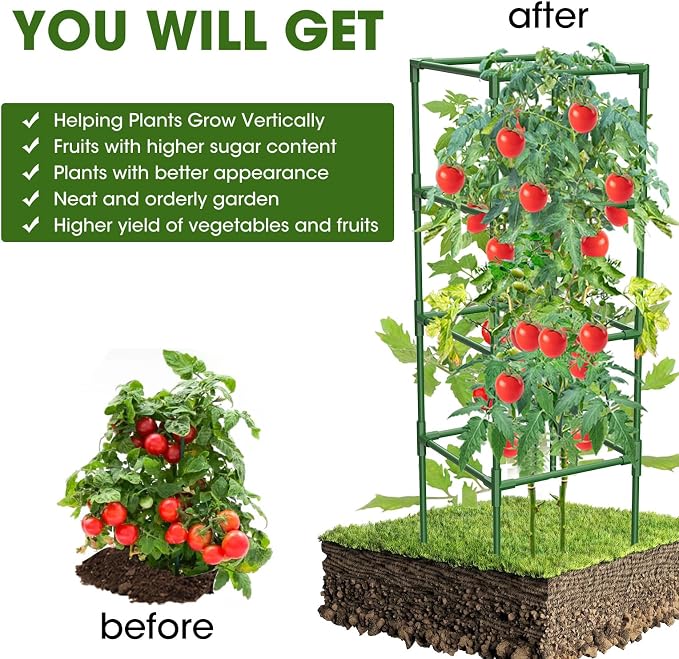 3 Pack Tomato Cages, Square Tomato Plant Stakes Support Cages Trellis - Image 3