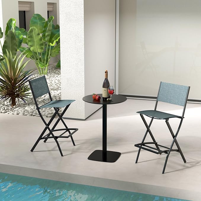 Giantex Folding Patio Bar Chairs Set of 2, Outdoor Counter Height Bar Stools - Image 8