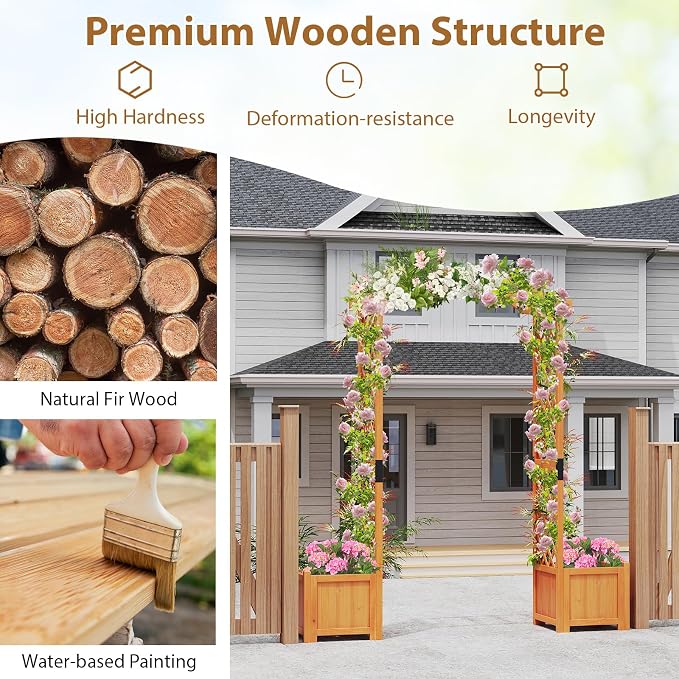 Giantex Garden Arbor with Planter Boxes, Wooden Arch with Trellis and Raised - Image 7
