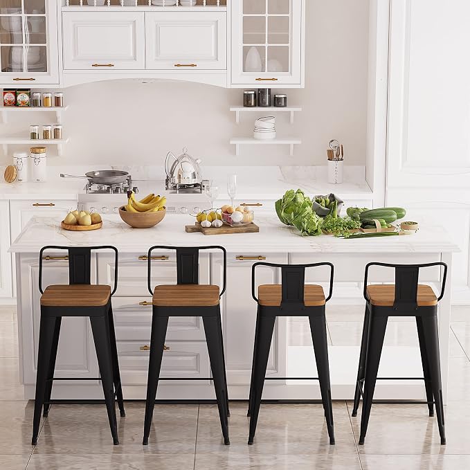 Bar Stools Set of 4 Metal Bar Stool Counter Height Bar Stools Black, Modern Bar - Image 5