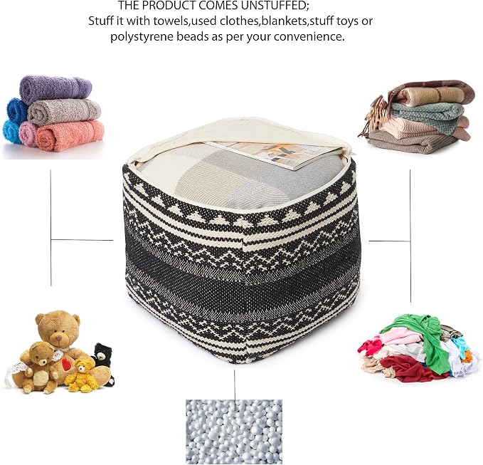 REDEARTH · UNSTUFFED Pouf Ottoman Cover Textured Storage Cube Bean Bag Poof - Image 4