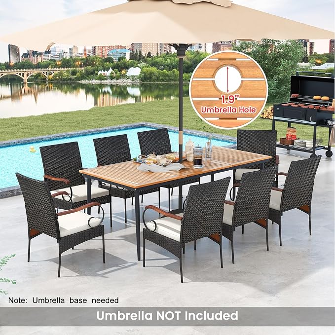 Tangkula 9-Piece Patio Dining Set, 1.9" Umbrella Hole, Scrollwork Arms - Image 5
