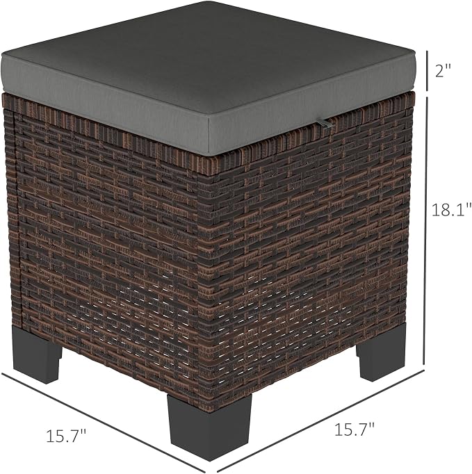 Outsunny 2 Pieces Outdoor Patio Ottomans, All Weather Wicker Outdoor Footstools - Image 3