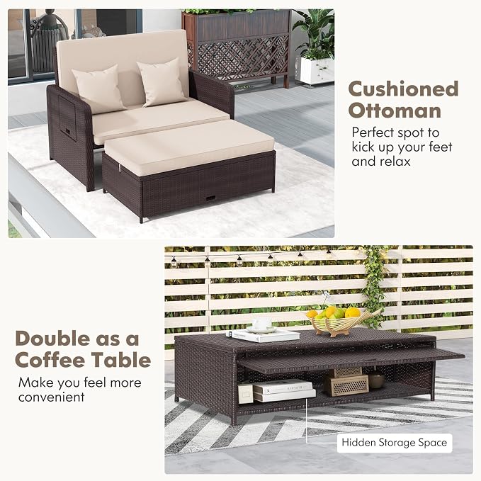 Nightcore Wicker Patio Outdoor Daybed, Outdoor Chaise Lounger w/ 4-Level - Image 4