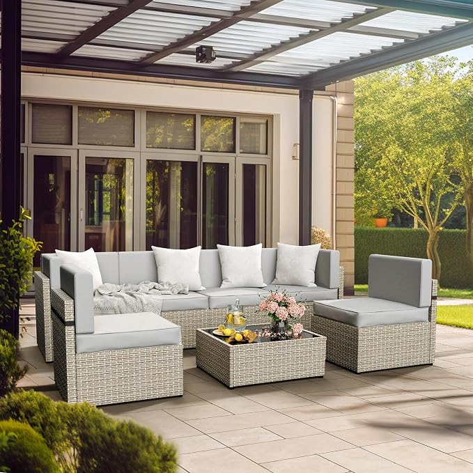Pamapic Patio Furniture Set, 7 Pieces Modular Outdoor Sectional, Wicker Patio - Image 6
