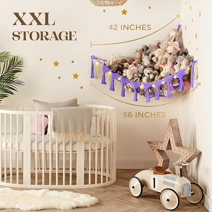 Macrame DreamLights Boho Stuffed Animal Storage Net Hammock Extra Large Plush - Image 5