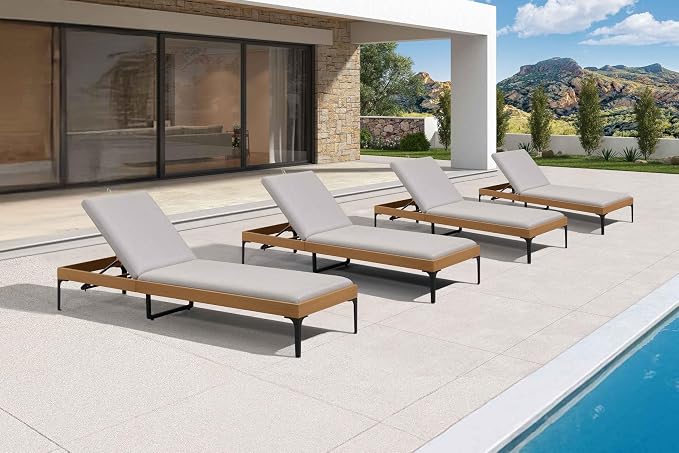 PURPLE LEAF Outdoor Chaise Lounge Set of 4 Aluminum Adjustable Patio Lounger - Image 2