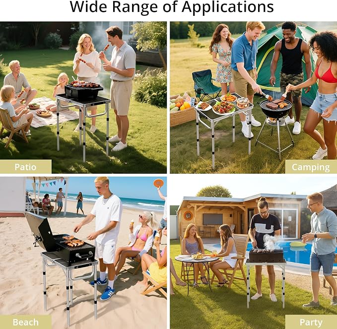 Anbte 2ft Folding Grill Table, Adjustable Height Max 27.5" Aluminum Camping - Image 7