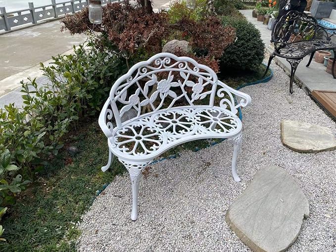 Patio Balcony Bench Double Seat, Anti-Rust Cast Aluminum Patio Garden Bench - Image 6