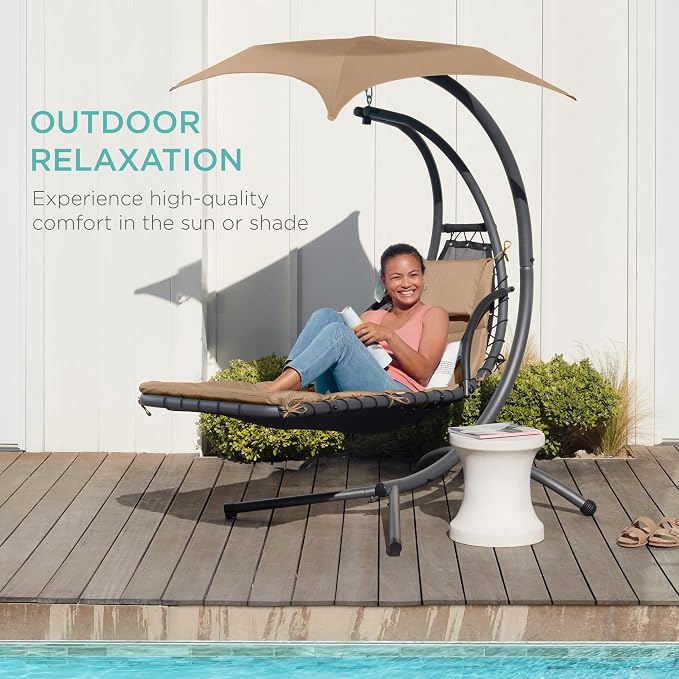 Best Choice Products Outdoor Hanging Curved Steel Chaise Lounge Chair Swing - Image 8