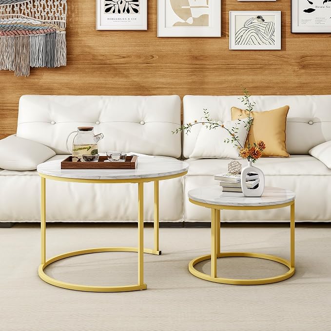 HOJINLINERO Round Coffee Table, Nesting Coffee Table Set of 2, Center Tables - Image 4