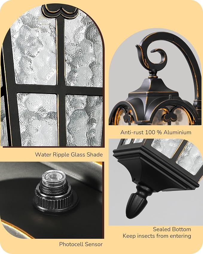 EDISHINE Dusk to Dawn Outdoor Wall Lights, Porch Light Fixture - Image 6