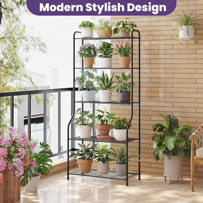 5-Tier Corner Plant Stand, Metal Black Flower Pot Rack, Indoor Outdoor Heavy - Image 6