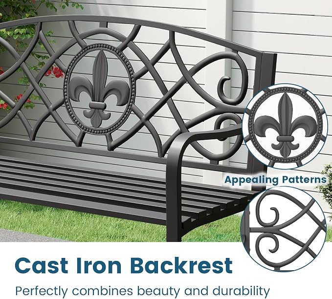 Tangkula Metal Outdoor Garden Park Bench, 50.5 Inch Metal Slatted Loveseat - Image 7