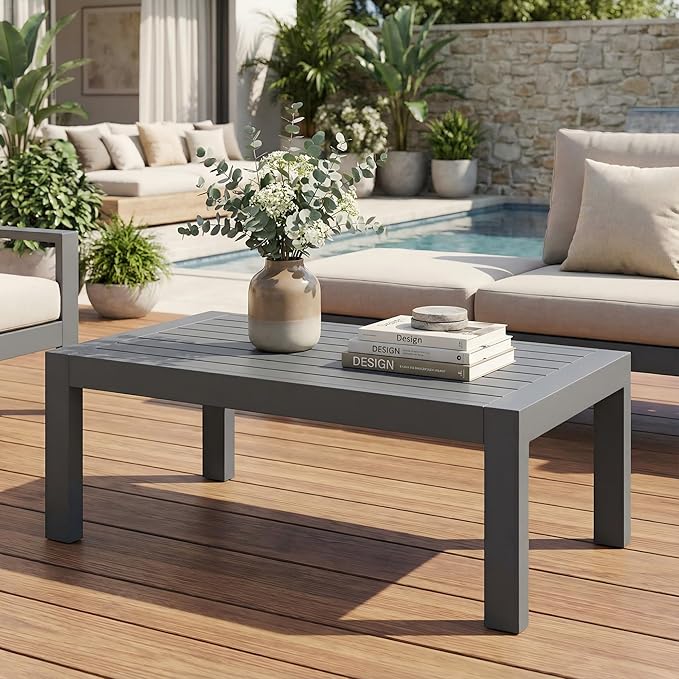 Solaste Aluminum Outdoor Coffee Table, All-Weather Rectangle Metal Patio Coffee by Solaste