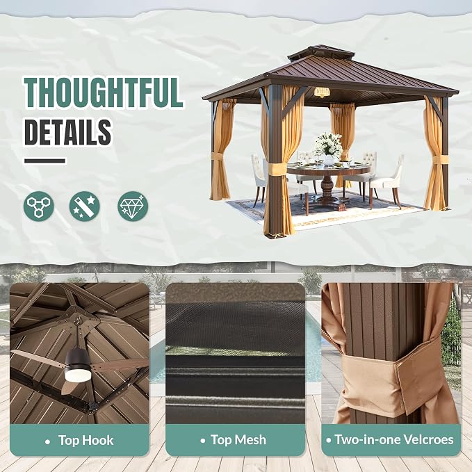 MELLCOM 10' x 10' Gazebo, Hardtop Double Roof Gazebo - Image 6