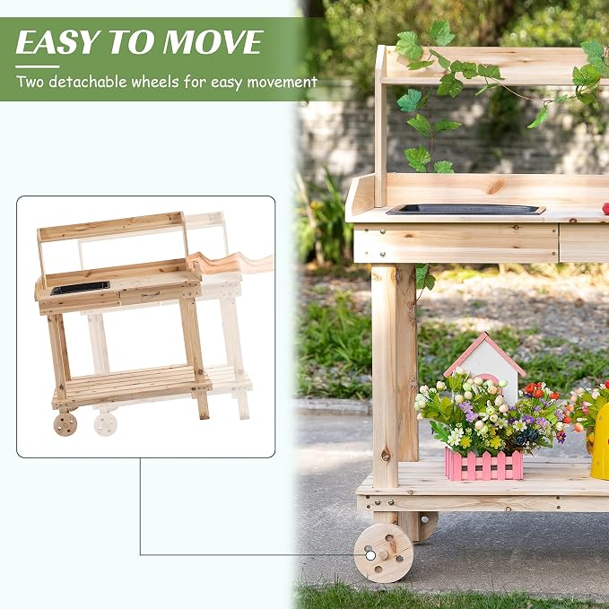 Outsunny 36" Wooden Potting Bench Work Table - Image 3