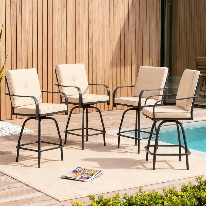 Patio Swivel Bar Stools, Outdoor Bar Height Swivel Chairs Set of 4 by GOOGIC