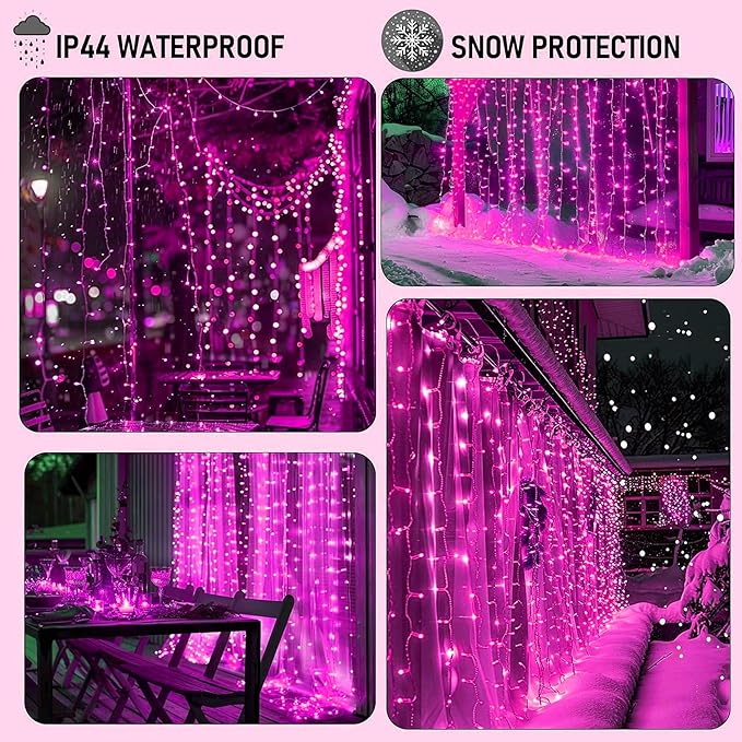 Dazzle Bright 300 LED Curtain String Lights, Valentine's Day Fairy Lights - Image 7