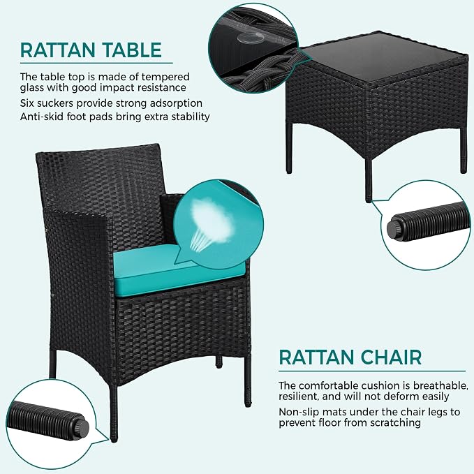 Yaheetech 3 Pieces Patio Porch Furniture Set, Outdoor PE Rattan Wicker - Image 4