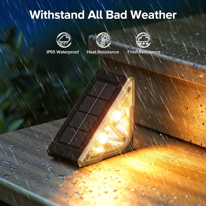 Solar Step Lights for Outside, 6 Pack Bright LED Spot Lens Triangle Solar Stair - Image 2