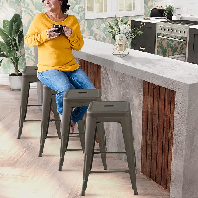 COSTWAY Bar Stools Set of 4, 24” Stackable Metal Stools - Image 9
