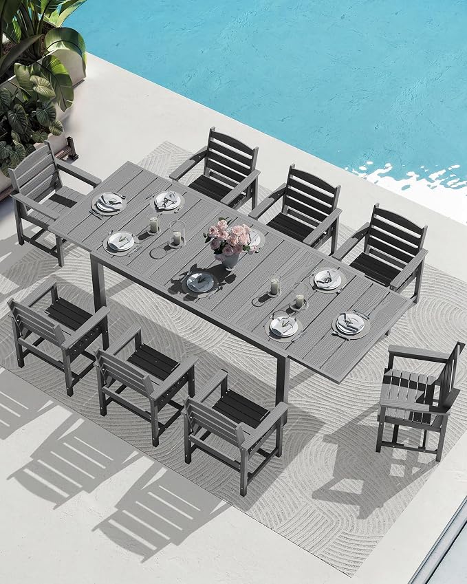 SERWALL 9-Piece Outdoor Dining Set, All Weather HDPE Outdoor Furniture Set - Image 9