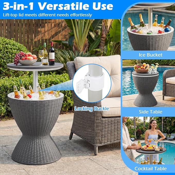 Tangkula Outdoor Cool Bar Table, Rattan Patio 8 Gallon Beer & Wine Cooler - Image 7