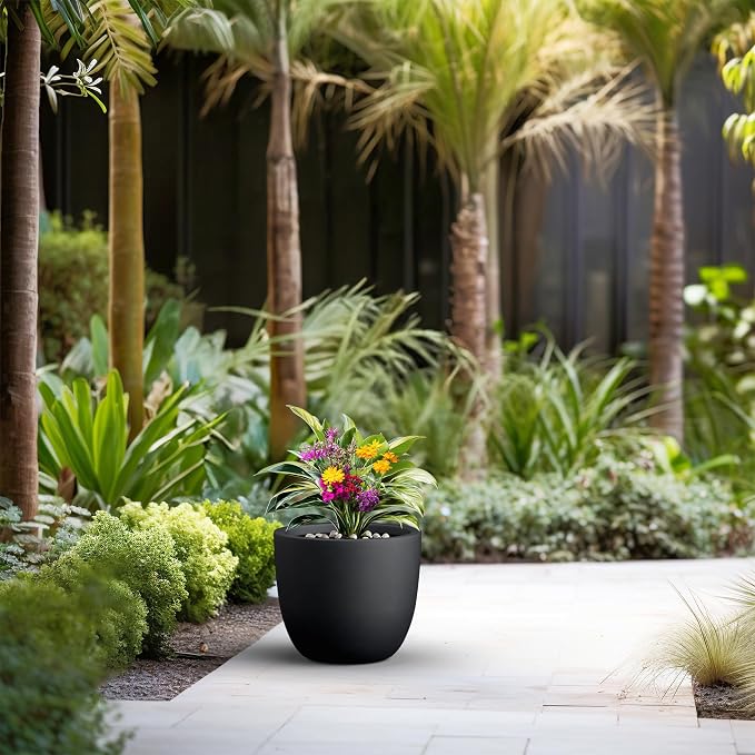 Kante 14 Inch Dia Round Concrete Planter, Indoor Outdoor Large Plant Pot - Image 6