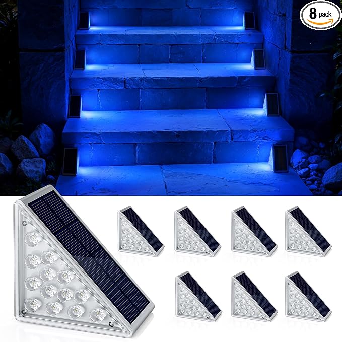 NIORSUN Solar Step Lights, 8 Pack Blue LED Outdoor Step Lights, Stair Lights by NIORSUN