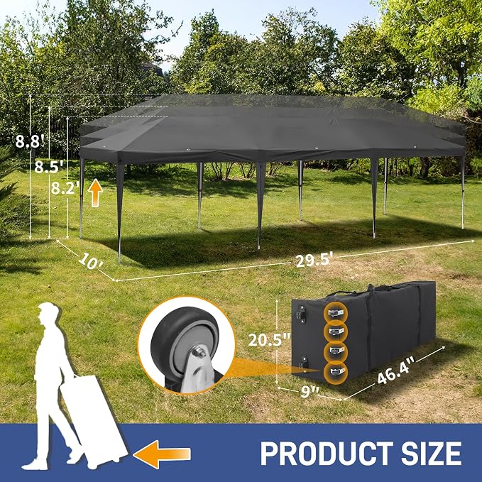 Outvita 10x30ft Ez Pop Up Outdoor Canopy Tent, Portable Commercial Instant Tent - Image 2