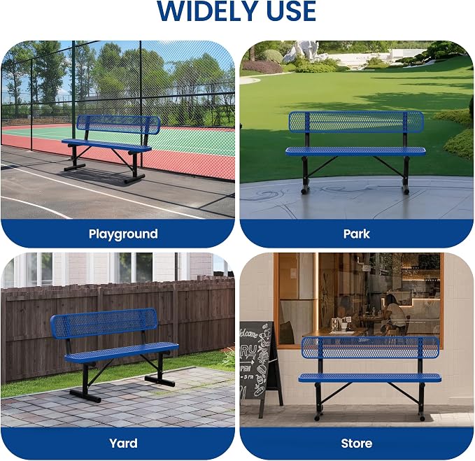 6 Feet Steel Park Bench for Outside, Outdoor Bench - Image 8
