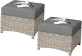 HOOOWOOO 2 Piece Patio Ottoman Set, Outdoor Wicker Ottomans, All Weather by DesignforBetterLife