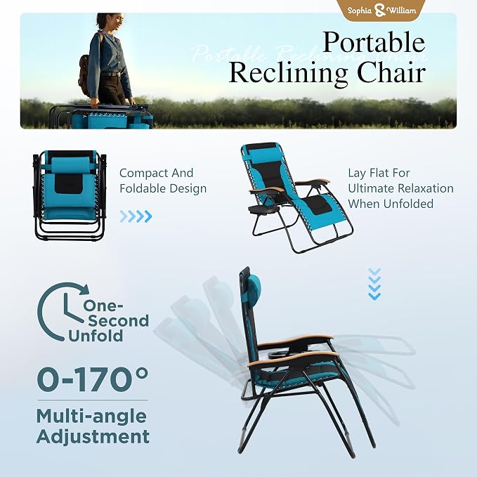 Sophia & William Oversized XXL Zero Gravity Chair, Padded Recliner Outdoor - Image 6