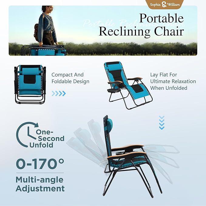 Sophia & William Oversized XXL Zero Gravity Chair Set of 2 Padded Adjustable - Image 6