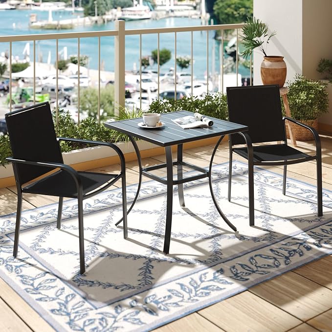 3-Piece Outdoor Dining Set, Powder Coated Steel Table - Image 2