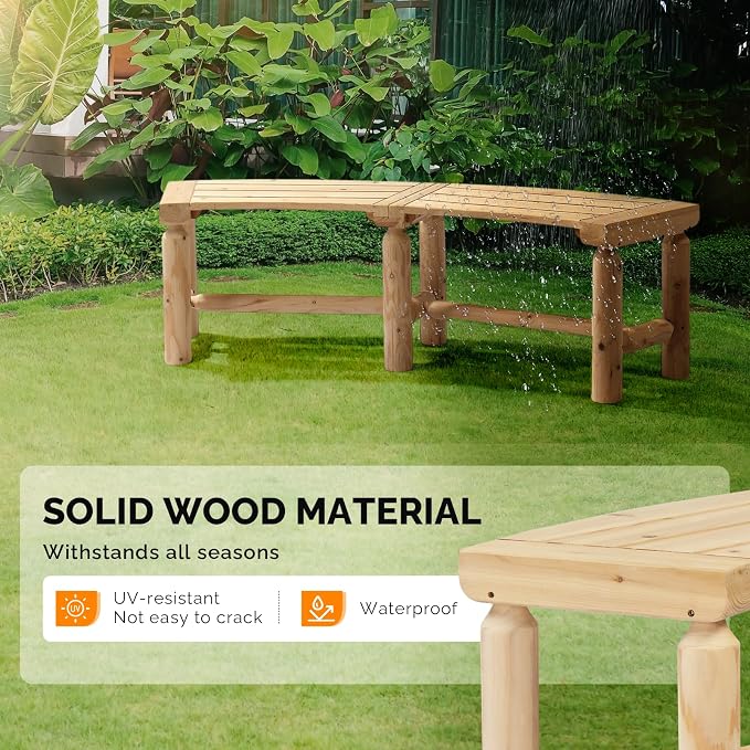 VINGLI Outdoor Bench Wooden Curved Bench, All-Weather Fire Pit Backless Patio - Image 4
