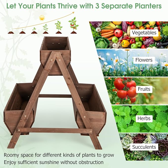 Giantex Vertical Raised Garden Bed, 3 Large Wood Planter Boxes - Image 5