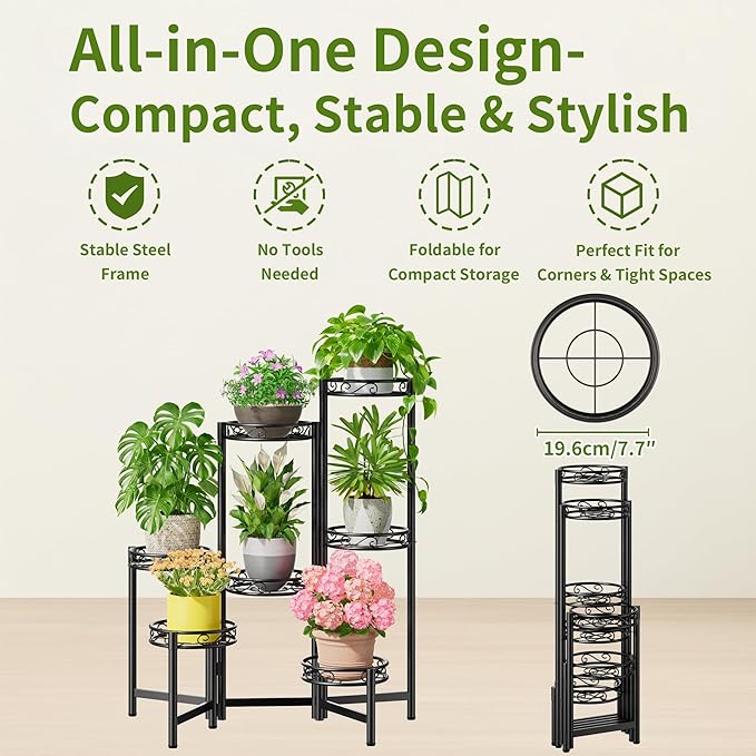 Metal Plant Stand, 7 Tier Tall Wrought Iron Plant Shelf Holder - Image 5