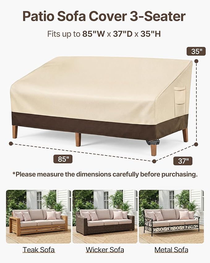 Vailge Heavy Duty Patio Sofa Cover, 100% Waterproof 3-Seater Outdoor Sofa Cover - Image 2