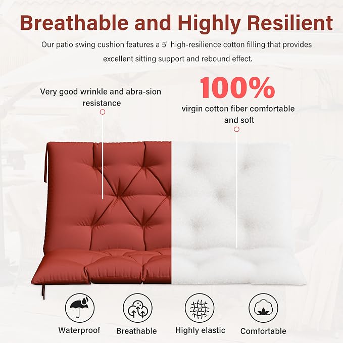 Porch Swing Cushion with Backrest, Waterproof Bench Cushion - Image 4