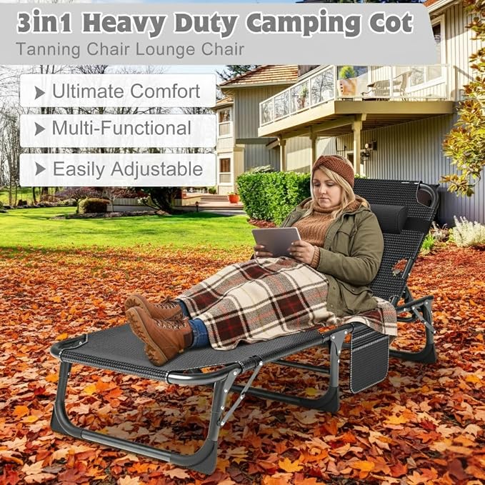 ABORON Heavy Duty Tanning Chair, 5-Gear Outdoor Folding Chaise Lounge Chair - Image 3
