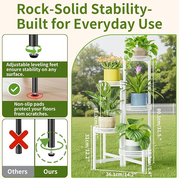 Metal Plant Stand Indoor Outdoor, 5 Tier Tall Flower Pot Holder Potted Display - Image 3