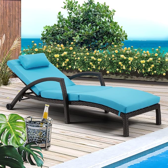 HOMREST Chaise Lounge Chairs Set of 6, PE Rattan Wicker Lounge Chair - Image 2