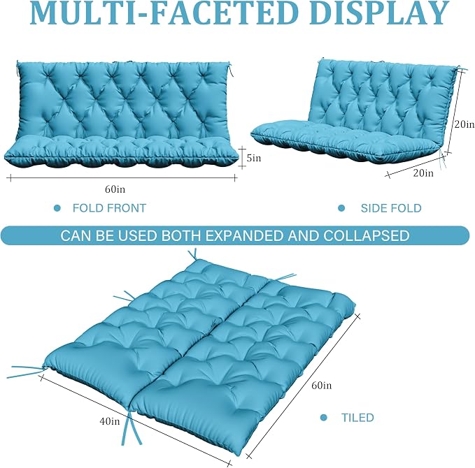 Porch Swing Cushion with Backrest, Waterproof Bench Cushion - Image 2
