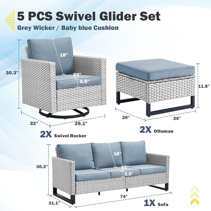 Belord Wicker Patio Furniture 5 Piece Outdoor Sofa Set, Oversize Outdoor Swivel - Image 2