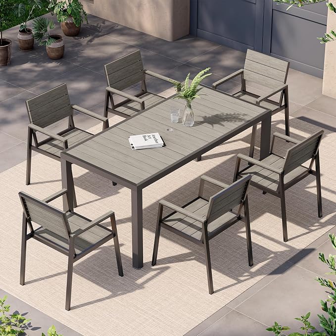 7-Piece Outdoor Dining Set, Aluminum Dining Table Set by Vexwalx