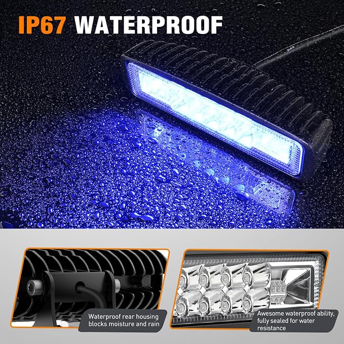 Nilight 6 Inch Blue LED Light Pods 2 PCS 60W Flood Spot Combo Beam Off Road - Image 5