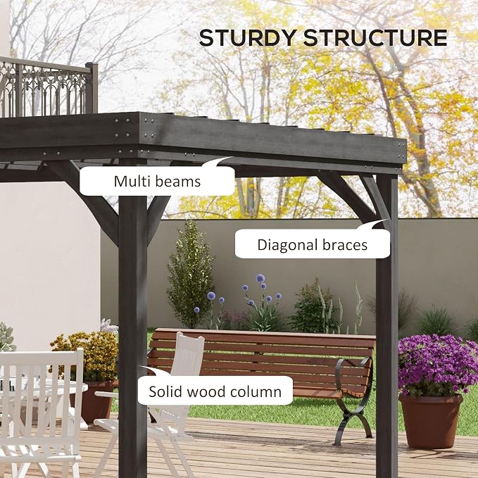 Outsunny 10' x 12' Outdoor Pergola, Wood Gazebo Grape Trellis - Image 3
